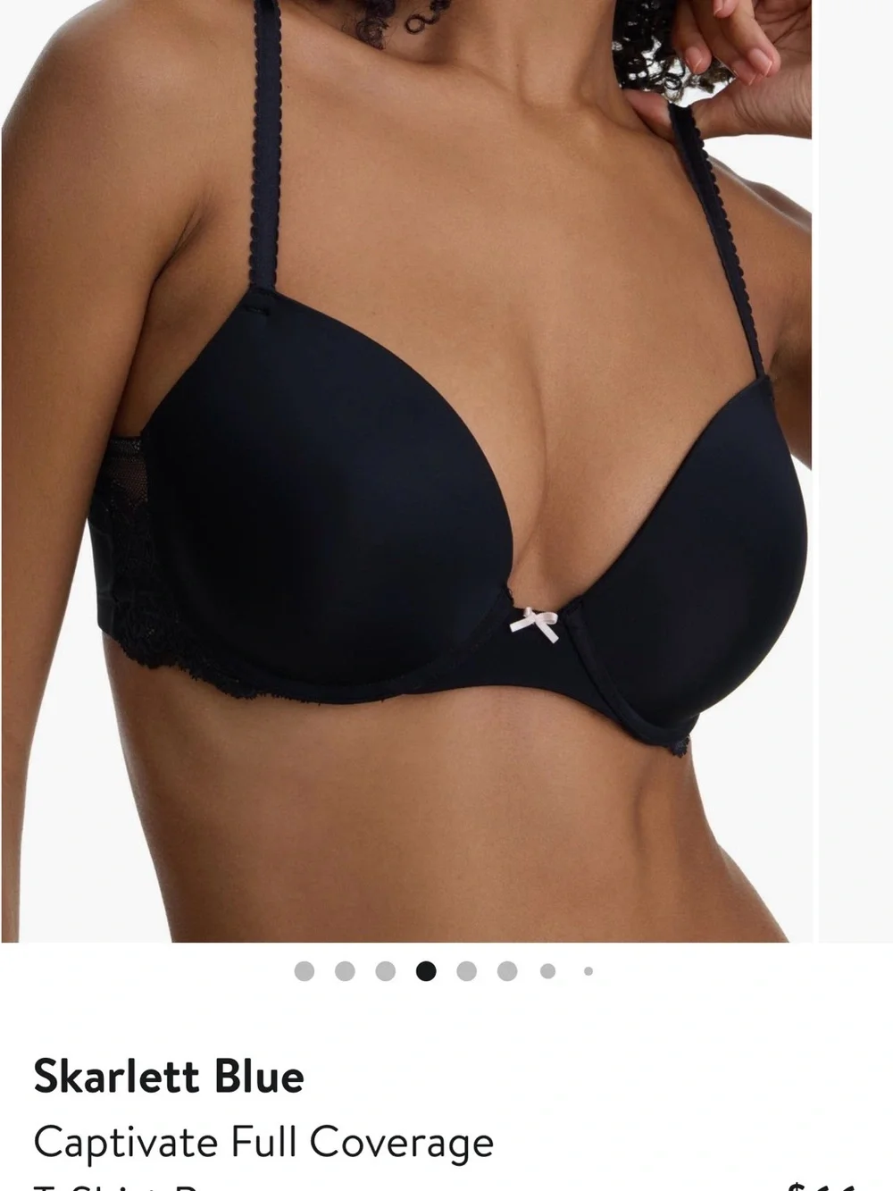 Skarlett Blue Smooth Lace-Back T-Shirt Bra in Black with Pink Bow